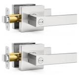 2 Pack Square Door Lever Privacy Door Lock Handleset, Keyless Lockset Door Knobs 32599