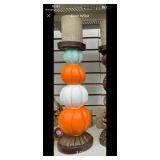 Hay And Harvest Fall Candle Pillar With Flameless Candle Pumpkin LED Flameless Candle - Retail: $45