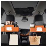 NEW Car Storage Box Cup Holder Seat Back Phone Tissue Organizer PU Leather BROWN