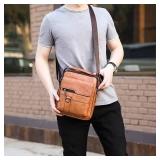 NEW Crossbody PU Leather Waterproof Business Men Shoulder bag KHAKI - Retail: $40