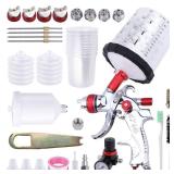 Zeinlenx HVLP Spray Gun with 10Pcs 600ML Disposable Paint Cups, Automotive Gravity Feed Spray Gun Kit with 4 Nozzles,1.4/1.7/2.0/2.5mm, Sprayer Gun with Air Compressor Regulator for Auto Paint (RED)