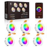 inShareplus 6 Pack 2 Inch Smart Recessed Lighting, WiFi LED Downlight 5W 120V, Dimmable RGBCW 2700-6500K Color Changing, Compatible with Alexa/Google, Ceiling Lights with LED Driver