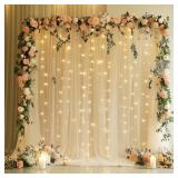 Xiomot Tulle Backdrop Curtain with Lights String 10FT X 8FT Champagne Sheer Tulle Backdrop Curtains for Wedding Birthday Party Reception Photo Booth Background Decorations (2 Panels 5x8FT)