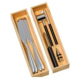 Greatseas Kitchen Drawer Organizer Bins, Stackable Bamboo Deep Drawer Organizer for Silverware, Utensils, Cutlery, Flatware, Junk Drawer, Dresser, Bathroom, 12" x 3" x 2.5" (Set of 2)