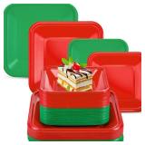 Sliner 50 Pcs Christmas Red Green Plastic Disposable Plates Bulk 6.9