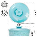Noamus Ceramic Tortilla Warmer with Lid, 8.5 Inch Microwavable Pancake Holder, Aqua Taco Keeper Server Box, Food Storage Container for Mexican Party, Taco Tuesday Night, Dishwasher Oven Safe