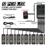 LINKITOM 12pcs Ultra Slim Sync Feature Surface Mount LED Emergency Beacon Hazard Warning Flashing Strobe Lights with Waterproof Controller and Long Heavy Cable for Car Truck Vehicle, Amber/White