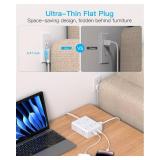Surge Protector Power Strip, 6 Ft Flat Plug Extension Cord with 8 Outlets 4 USB Ports (2 USB C), 1080J Multi Plug Outlet Extender, Wall Mount Desk USB Charging Station for Home Office Dorm Essentials