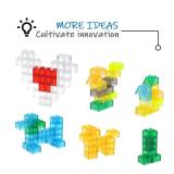 300PCS Transparent Clear Building Bricks Set, Compatible with Classic Blocks Parts and Pieces, 8 Shapes Bulk Bricks in Random Color for Boys