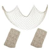 Decorative Fishing Net 5x10 ft,YuanDe 2 Pack Large Beige Picture Fish Net, Wall Photo Hanging Fishnet for Nautical Mermaid Pirate Ocean Themed Hawaii Beach Under The Sea Party Decorations