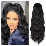 FREEMEIGE Black Drawstring Ponytail Extension Long Wavy Ponytail Extension for Women Pony tail Hair Extension Clip in Pony Tail Hairpieces(22Inch, Natural Black)
