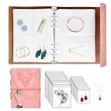 Verkigle Travel Jewelry Organizer, A5 Binder Jewelry Storage Book with Pockets, Foldable Earring Holder with Clear Jewelry Bags for Ring, Studs and Bracelet(70 Grids+70 Thicken PVC Bags)