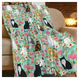 Dollffey Cat Blanket Gifts for Girls Women Cute Cats Flowers Flannel Fleece Throw Blanket Soft Plush Lightweight Warm Fuzzy Teal Blanket for Cat Lovers Decor Bed Couch Living Room for Kids 40"X50"