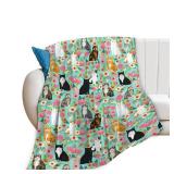 Dollffey Cat Blanket Gifts for Girls Women Cute Cats Flowers Flannel Fleece Throw Blanket Soft Plush Lightweight Warm Fuzzy Teal Blanket for Cat Lovers Decor Bed Couch Living Room for Kids 40"X50"
