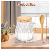 Quald 15oz Sugar Container with Bamboo Lid and Spoon,Sugar Bowl Glass Jar for Coffee Bar Accessories Coffee Canister Kitchen Decor (Medium)