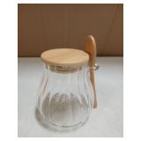 Quald 15oz Sugar Container with Bamboo Lid and Spoon,Sugar Bowl Glass Jar for Coffee Bar Accessories Coffee Canister Kitchen Decor (Medium)