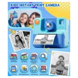 Kids Camera Instant Print, LETSHAHA Christmas Birthday Gifts for Toddler Girls Boys Age 3-12, 24MP & 1080P Selfie Digital Camera with 3 Roll No-Ink Print Paper 32GB SD Card - Blue