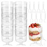 CALBODE 40 Dessert Cups with Spoons Sets, 5 OZ Mini Clear Plastic Parfait Cup for Party, Diposable Dessert Goblets for Fruit Mousse Pudding Appetizer Dessert Shooter Cups for New Year Party