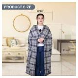 Forestfish Wearable Blanket Compact Pillow 2-in-1, Lap Blanket Poncho with Button Plaid Throw Cushion for Home Office Sofa