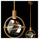 LIANGMH Modern Crystal Pendant Light in Gold Brushed Brass Finish Mini LED Light Fixtures Metal Rod Ceiling Gold Chandelier for Kitchen Island Bedroom Dining Room Bar(1-Lights)
