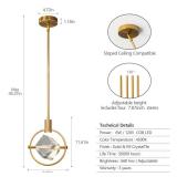 LIANGMH Modern Crystal Pendant Light in Gold Brushed Brass Finish Mini LED Light Fixtures Metal Rod Ceiling Gold Chandelier for Kitchen Island Bedroom Dining Room Bar(1-Lights)