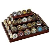 Dononr Challenge Coin Display Holder, Military Coin Display Stand 4-Tier for Collectors,Wooden Army Coins Collection Rack, Coin Stands for Display Desk Decor Walnut