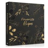 Recipe Binder with Plastic Sleeves, Full Page Cards and Dividers, Recipe Binder 8.5x11 3 Ring, Blank Recipe Book Binder to Write in Your Own Recipes (Black Floral)