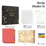 Recipe Binder with Plastic Sleeves, Full Page Cards and Dividers, Recipe Binder 8.5x11 3 Ring, Blank Recipe Book Binder to Write in Your Own Recipes (Black Floral)