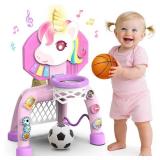 Toddler Basketball Hoop & Soccer Goal,Toys for 1 2 3 Year Old Girls Gifts Sports Toy with Light & Music,Toddler Baby Toys for 12-16-18 Months Christmas Birthday Gift for Toddlers 1-3 Years Boy Girl