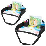 COOLBEBE Kids Travel Tray for Toddler Car Seat, Travel Tray for Airplane, Toddler Car Seat Lap Tray, Carseat Table Tray for Kids Travel Activities (Black -2PCS)
