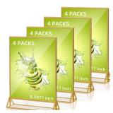 PPH-Sisy Acrylic Sign Holder 8.5 x 11, Double Sided Clear Display Stand, Gold Flyer Holder 8.5 x 11 for Home Office Shop Restaurant 4 Pcs
