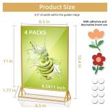 PPH-Sisy Acrylic Sign Holder 8.5 x 11, Double Sided Clear Display Stand, Gold Flyer Holder 8.5 x 11 for Home Office Shop Restaurant 4 Pcs
