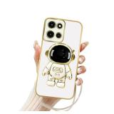 Easyscen for Motorola Moto G Stylus 5G 2025 Phone Case Girl Women Unique White Case, Cute 6D Astronaut Stand Shockproof Protection Silicone Soft Cover