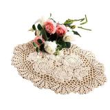 Eiyye 2-Pieces Handmade Cotton Crochet Doilies Oval Lace Table Placemats 12 x17inch, Beige