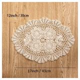 Eiyye 2-Pieces Handmade Cotton Crochet Doilies Oval Lace Table Placemats 12 x17inch, Beige