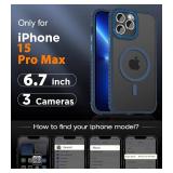 DEERLAMN Strong Magnetic Case for iPhone 15 Pro Max 6.7-Inch,[Compatible with Magsafe][Military Grade Drop Protection] Translucent Matte Shockproof Protective Phone Cover-Forest Blue