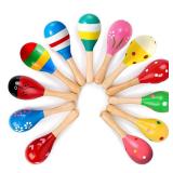 Mydio 12 Pack 4.5" Wooden Fiesta Maracas Assorted Color and Design,Pack of 12