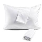 FAUNNA 600TC 100% Cotton Pillow Protectors, Standard Size (20x26), 4 Pack, Oeko-TEX Certified, Hotel Grade Pillow Cover with Silent Zipper, Zip Up Pillow Cases, White