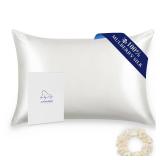 ALASKA BEAR Silk Pillowcase for Hair and Skin, Grade 6A 100% Mulberry Silk Pillow Cases Standard Size for Bliss Sleep with Random Color Scrunchy Gift Set Better Than Poly Satin, 1pc, Ivory White