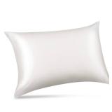 ALASKA BEAR Silk Pillowcase for Hair and Skin, Grade 6A 100% Mulberry Silk Pillow Cases Standard Size for Bliss Sleep with Random Color Scrunchy Gift Set Better Than Poly Satin, 1pc, Ivory White