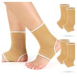 Haysandy 4 Pieces/ 2 Pair Kids Ankle Support Brace Elastic Kids Compression Socks Knitted Ankle Sleeve for Jogging Running Fitness(Beige,5-10 Years)