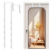 FWUNYVN Over-The-Door Mirror Hanger, Adjustable Door Mirrors Hanger Set with Protective Lining, 2 Pcs Door Brackets Perfect Height and Fit (Mirror Not Included)-White