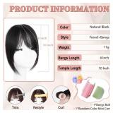 Clip in Bangs, 100% Real Human Hair Fake Bangs Natural Black Clip in Hair Extensions French Bangs Fringe with Temples Hairpieces for Women Natural Blend Curtain Bangs for Daily Wear