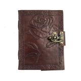TUZECH Handmade Leather Bound Journal Vintage Writing Notebook For Women and Men with Lock & Engraved Rose Gift Art Travel Diary Book of Shadows Notebooks To Write (7 by 5 Inches)