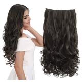 REECHO 24" 1-Pack 3/4 Full Head Curly Wave Clips in on Synthetic Hair Extensions HE008 Hairpieces for Women 5 Clips per Piece-Black Brown