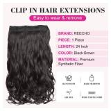 REECHO 24" 1-Pack 3/4 Full Head Curly Wave Clips in on Synthetic Hair Extensions HE008 Hairpieces for Women 5 Clips per Piece-Black Brown