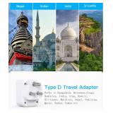 HANYCONY US to India Plug Adapter, Type D Travel Adapter with 3 Outlets 4 USB Ports(2 USB C), India Power Travel Adapter for USA to India, Bangladesh, Maldives, Pakistan