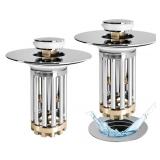Anlige Bathroom Sink Drain Strainer, 2PCS 3 in 1 Pop Up Bathroom Sink Stopper with Removable Brass Basket Hair Catcher, Universal Sink Plug for 1.06 to 1.6in Drain Hole, Chrome Silver