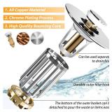Anlige Bathroom Sink Drain Strainer, 2PCS 3 in 1 Pop Up Bathroom Sink Stopper with Removable Brass Basket Hair Catcher, Universal Sink Plug for 1.06 to 1.6in Drain Hole, Chrome Silver
