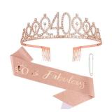 Semato 40th Birthday Decorations for Women: Rose Gold Tiara & Sash - Happy 40th Birthday Gifts Women